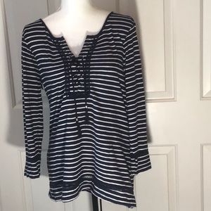 STYLE AND CO hi lo tunic in navy/white stripe